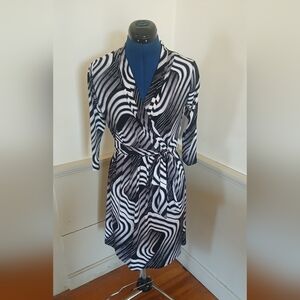 Liz Claiborne Monochrome Swirl Faux Wrap Dress